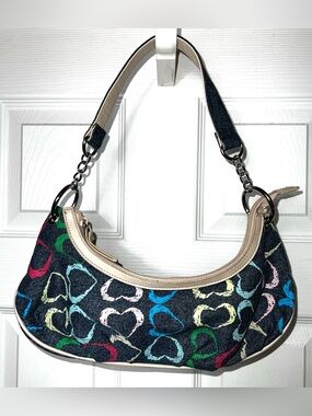 Y2K Purse Handbag Shoulder Bag Denim Purse Hearts Multicolor Small Crescent Bag